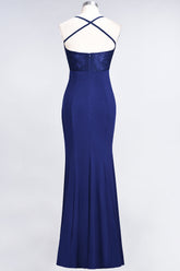 Mermaid Spandex Spaghetti Straps Ruffle Lace Bridesmaid Dress-27dress